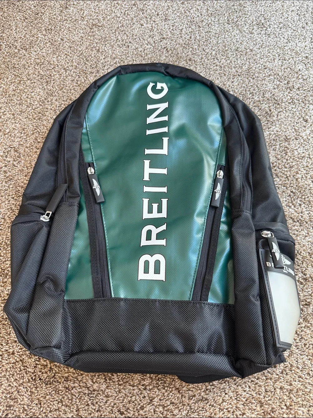 Breitling Green and Black Backpack with Bold Logo